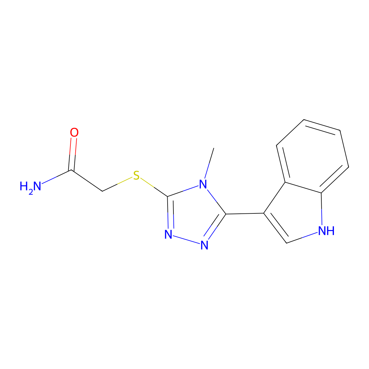 2-((5-(1H-indol-3-yl)-4-methyl-4H-1,2,4-triazol-3-yl)thio)acetamide molecular structure, CAS 832679-27-3