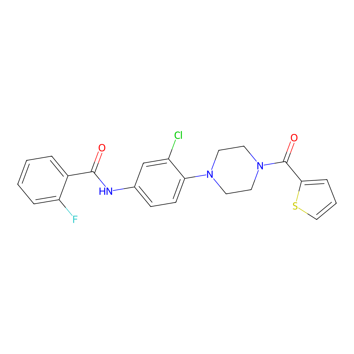 N-[3-chloro-4-[4-(thiophene-2-carbonyl)piperazin-1-yl]phenyl]-2-fluorobenzamide molecular structure, CAS 832679-30-8
