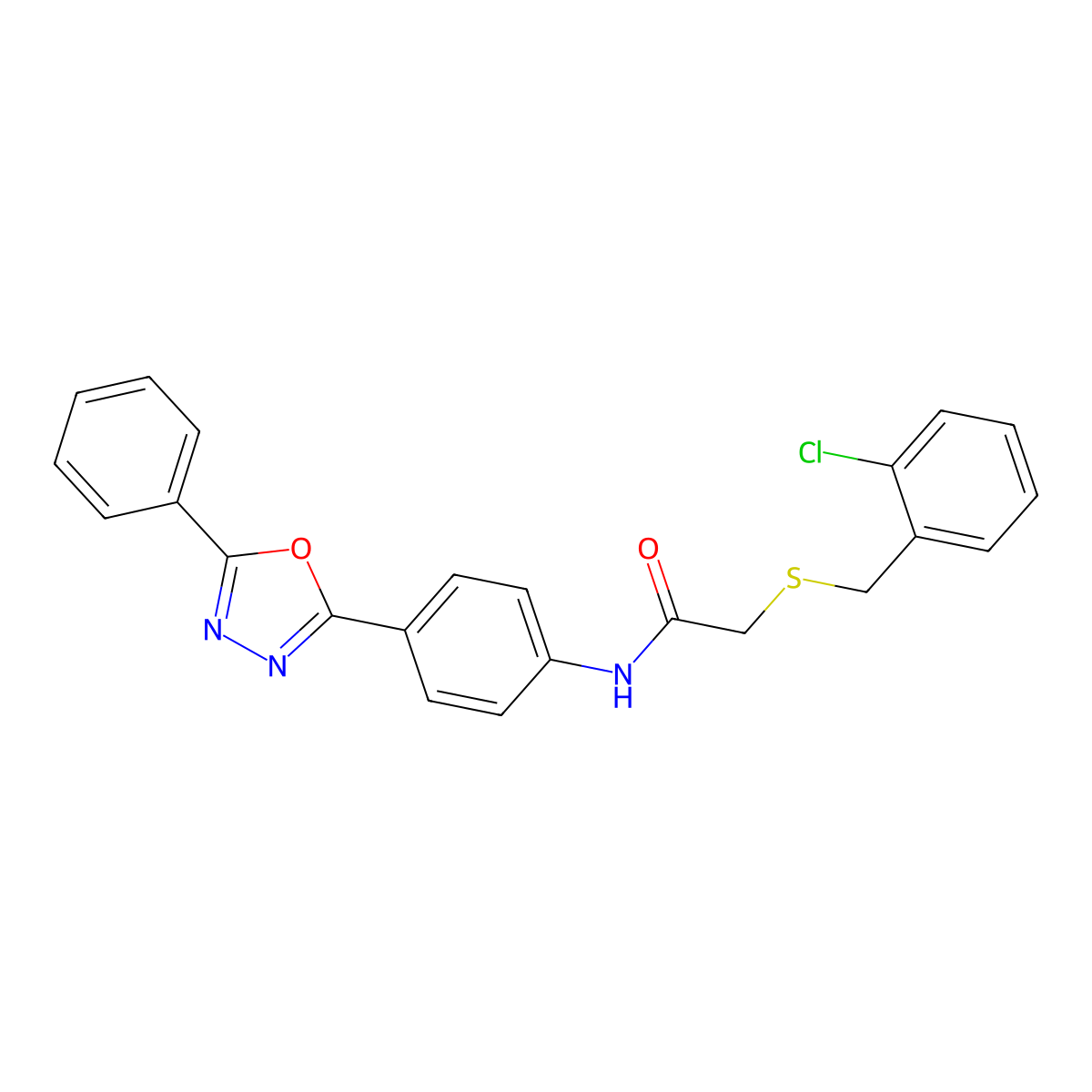 2-[(2-chlorophenyl)methylsulfanyl]-N-[4-(5-phenyl-1,3,4-oxadiazol-2-yl)phenyl]acetamide molecular structure, CAS 832679-78-4