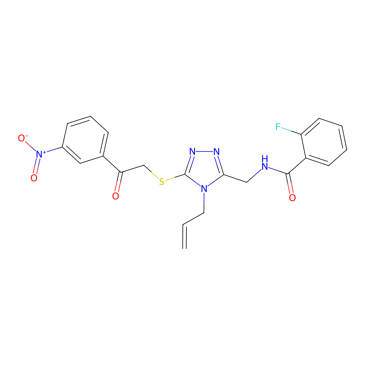 2-fluoro-N-[[5-[2-(3-nitrophenyl)-2-oxoethyl]sulfanyl-4-prop-2-enyl-1,2,4-triazol-3-yl]methyl]benzamide molecular structure, CAS 832679-83-1