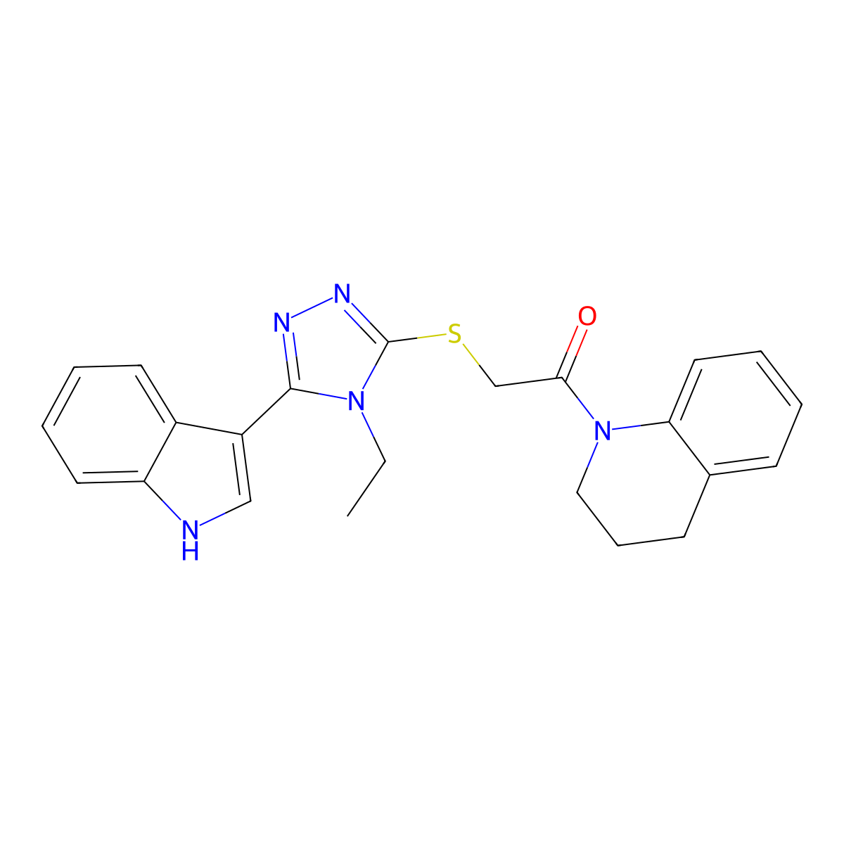 1-({[4-ethyl-5-(1H-indol-3-yl)-4H-1,2,4-triazol-3-yl]thio}acetyl)-1,2,3,4-tetrahydroquinoline molecular structure, CAS 832680-30-5