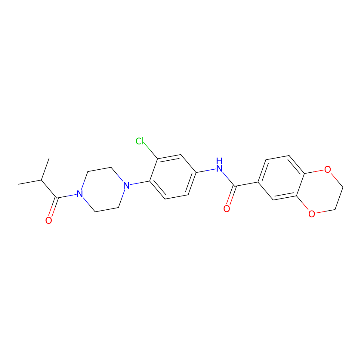 N-[3-chloro-4-(4-isobutyryl-1-piperazinyl)phenyl]-2,3-dihydro-1,4-benzodioxine-6-carboxamide molecular structure, CAS 832680-46-3