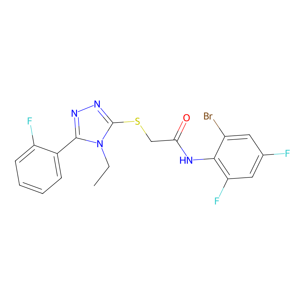 N-(2-bromo-4,6-difluorophenyl)-2-[[4-ethyl-5-(2-fluorophenyl)-1,2,4-triazol-3-yl]sulfanyl]acetamide molecular structure, CAS 832680-50-9