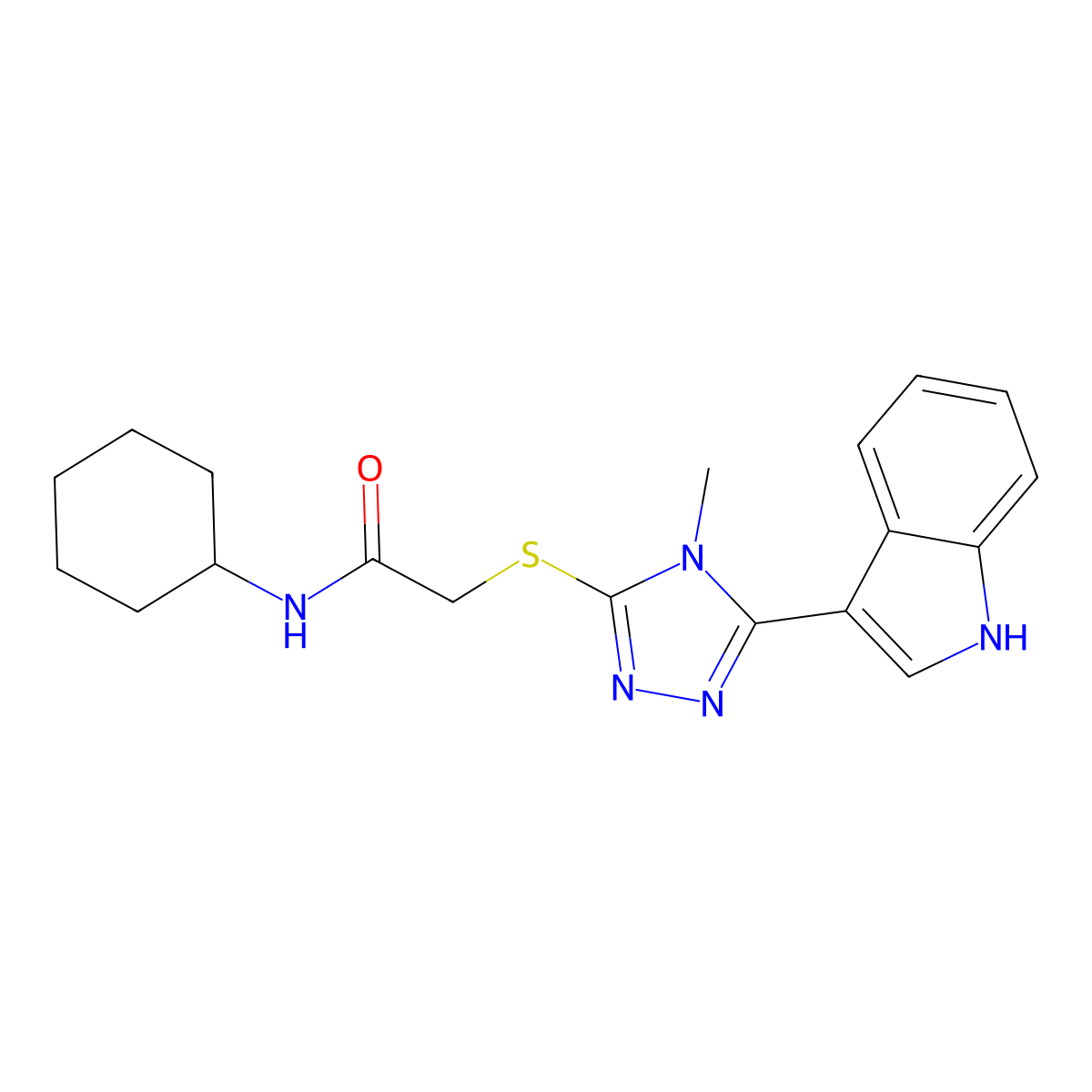 2-((5-(1H-indol-3-yl)-4-methyl-4H-1,2,4-triazol-3-yl)thio)-N-cyclohexylacetamide molecular structure, CAS 832680-58-7
