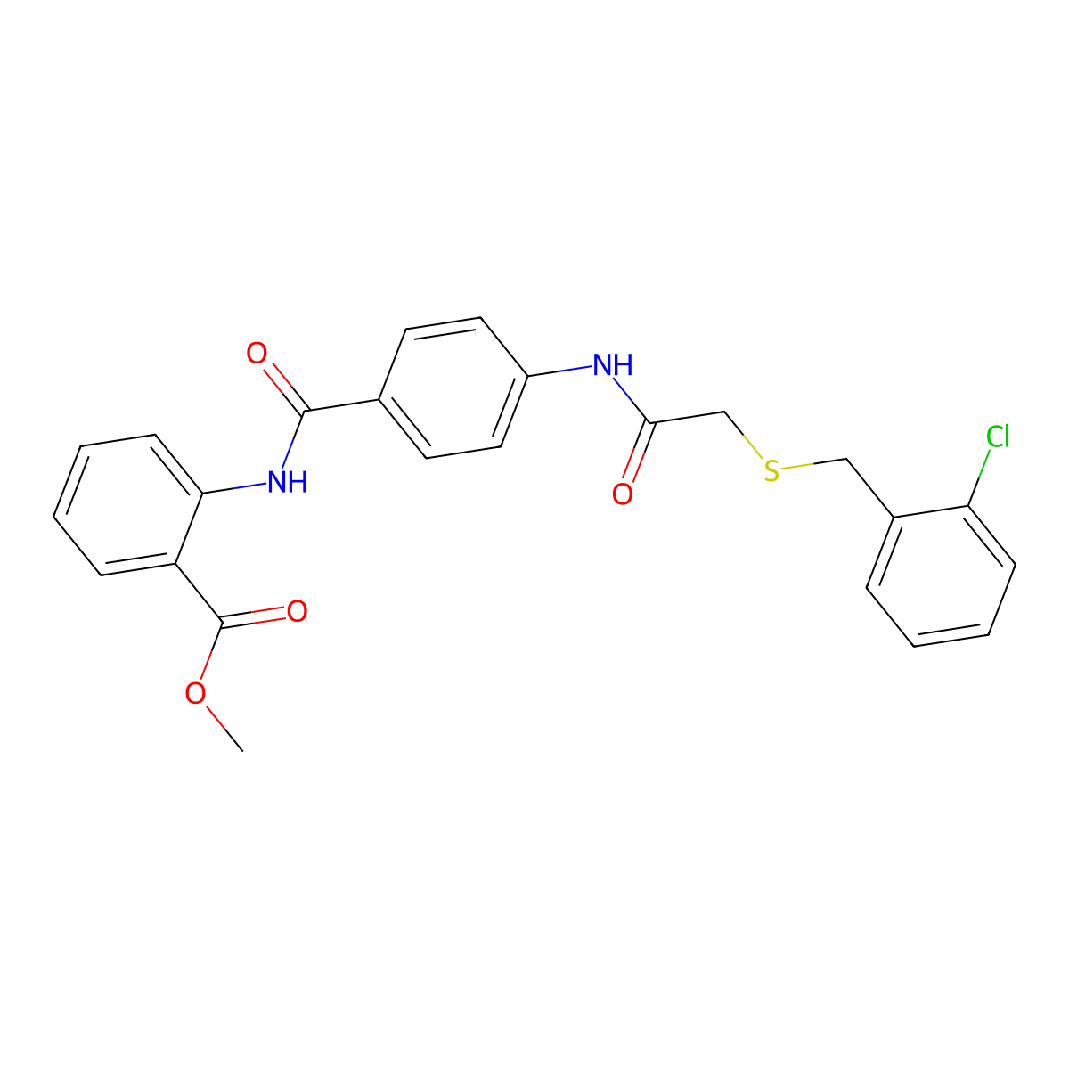 Methyl 2-({[4-({[(2-chlorobenzyl)sulfanyl]acetyl}amino)phenyl]carbonyl}amino)benzoate molecular structure, CAS 832681-18-2
