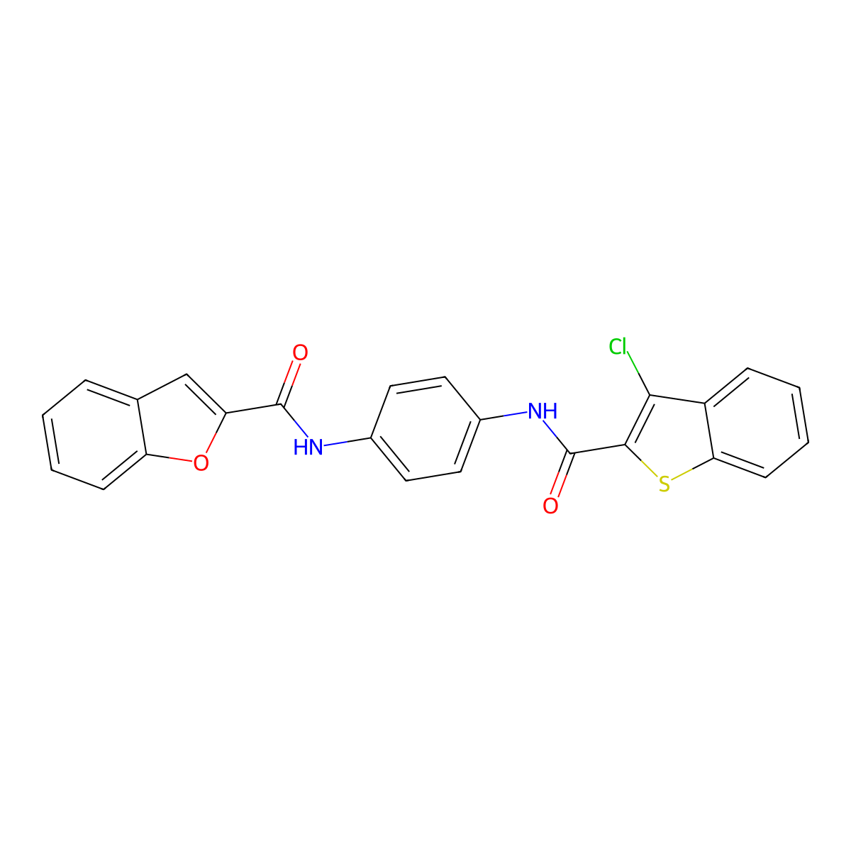 N-[4-[(3-chloro-1-benzothiophene-2-carbonyl)amino]phenyl]-1-benzofuran-2-carboxamide molecular structure, CAS 832681-27-3