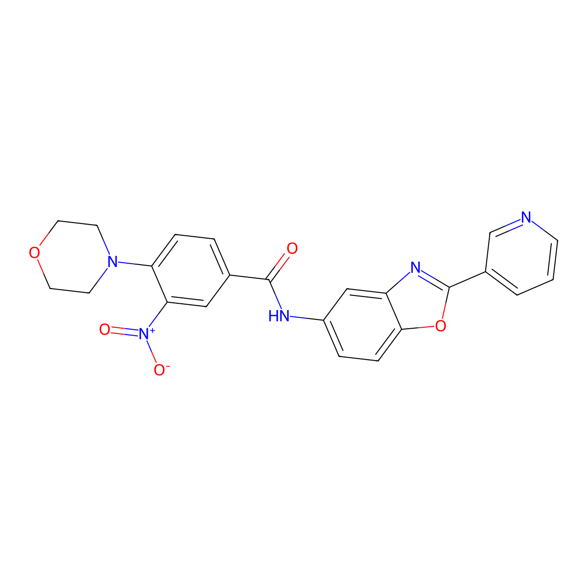 4-morpholin-4-yl-3-nitro-N-(2-pyridin-3-yl-1,3-benzoxazol-5-yl)benzamide molecular structure, CAS 832681-80-8