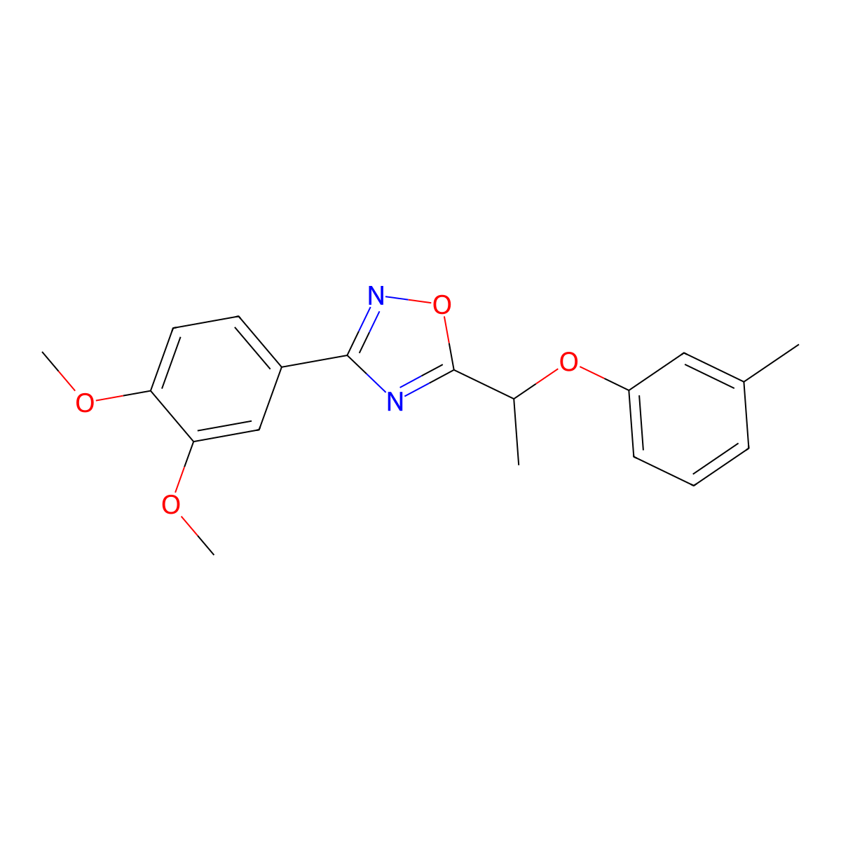 3-(3,4-Dimethoxyphenyl)-5-[1-(3-methylphenoxy)ethyl]-1,2,4-oxadiazole molecular structure, CAS 832682-42-5