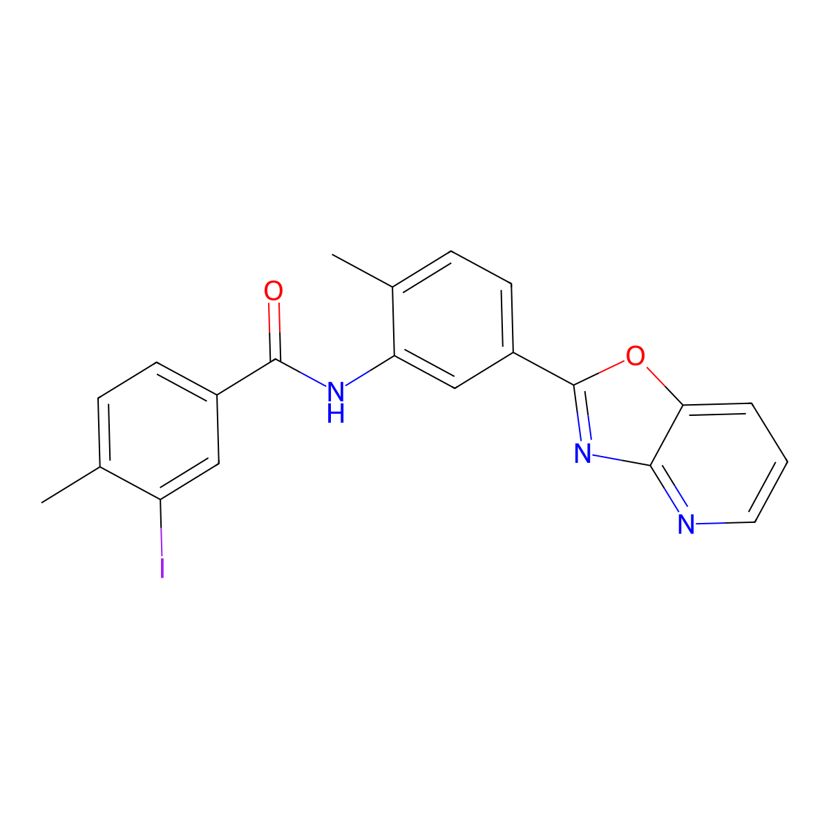 3-iodo-4-methyl-N-[2-methyl-5-([1,3]oxazolo[4,5-b]pyridin-2-yl)phenyl]benzamide molecular structure, CAS 832683-20-2