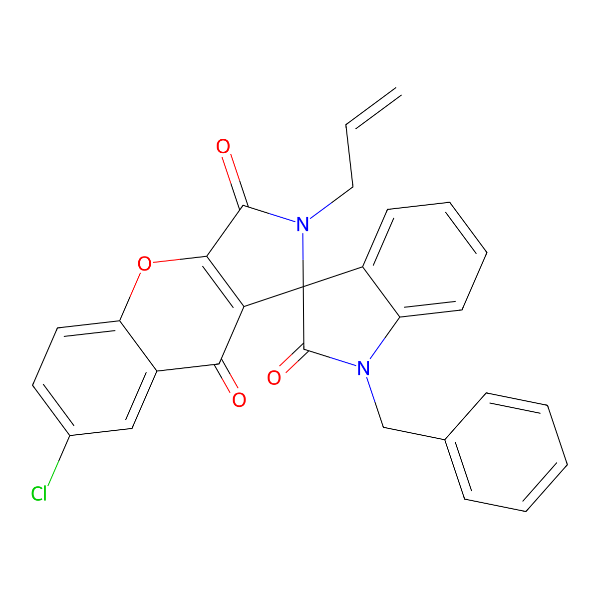 1'-Benzyl-7-chloro-2-prop-2-enylspiro[chromeno[2,3-c]pyrrole-1,3'-indole]-2',3,9-trione molecular structure, CAS 832683-21-3