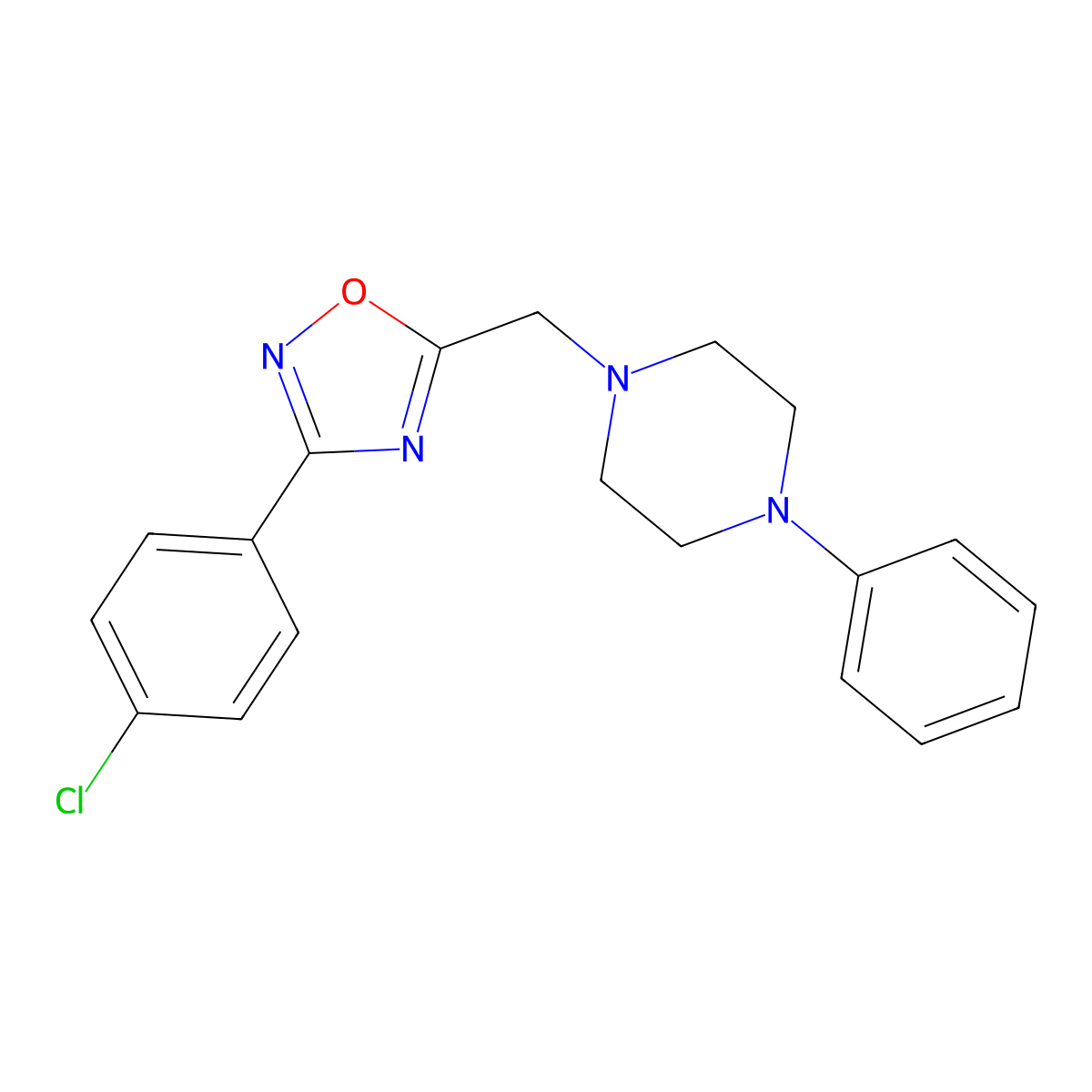 1-{[3-(4-Chlorophenyl)-1,2,4-oxadiazol-5-yl]methyl}-4-phenylpiperazine molecular structure, CAS 832683-27-9