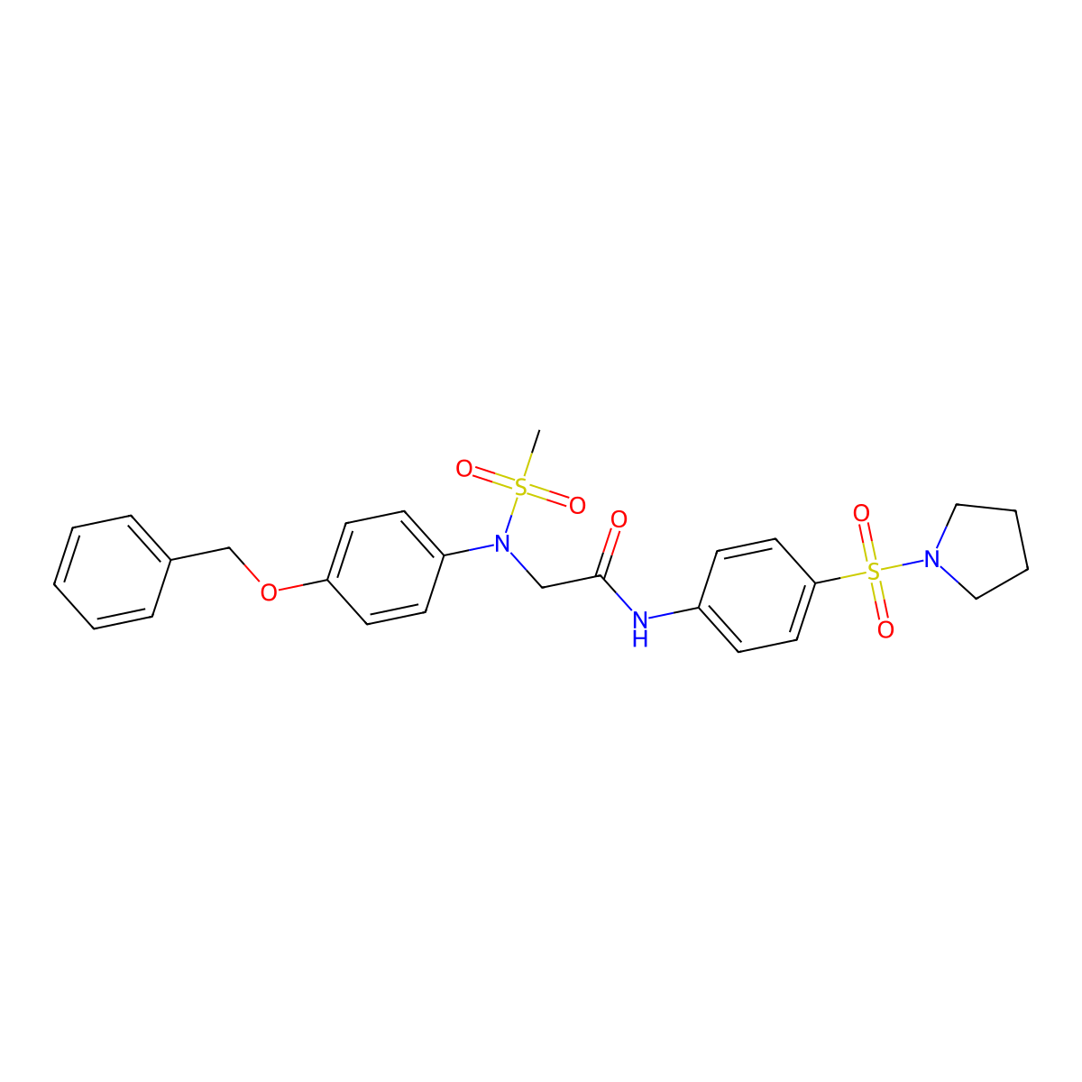 2-(N-methylsulfonyl-4-phenylmethoxyanilino)-N-(4-pyrrolidin-1-ylsulfonylphenyl)acetamide molecular structure, CAS 832683-29-1