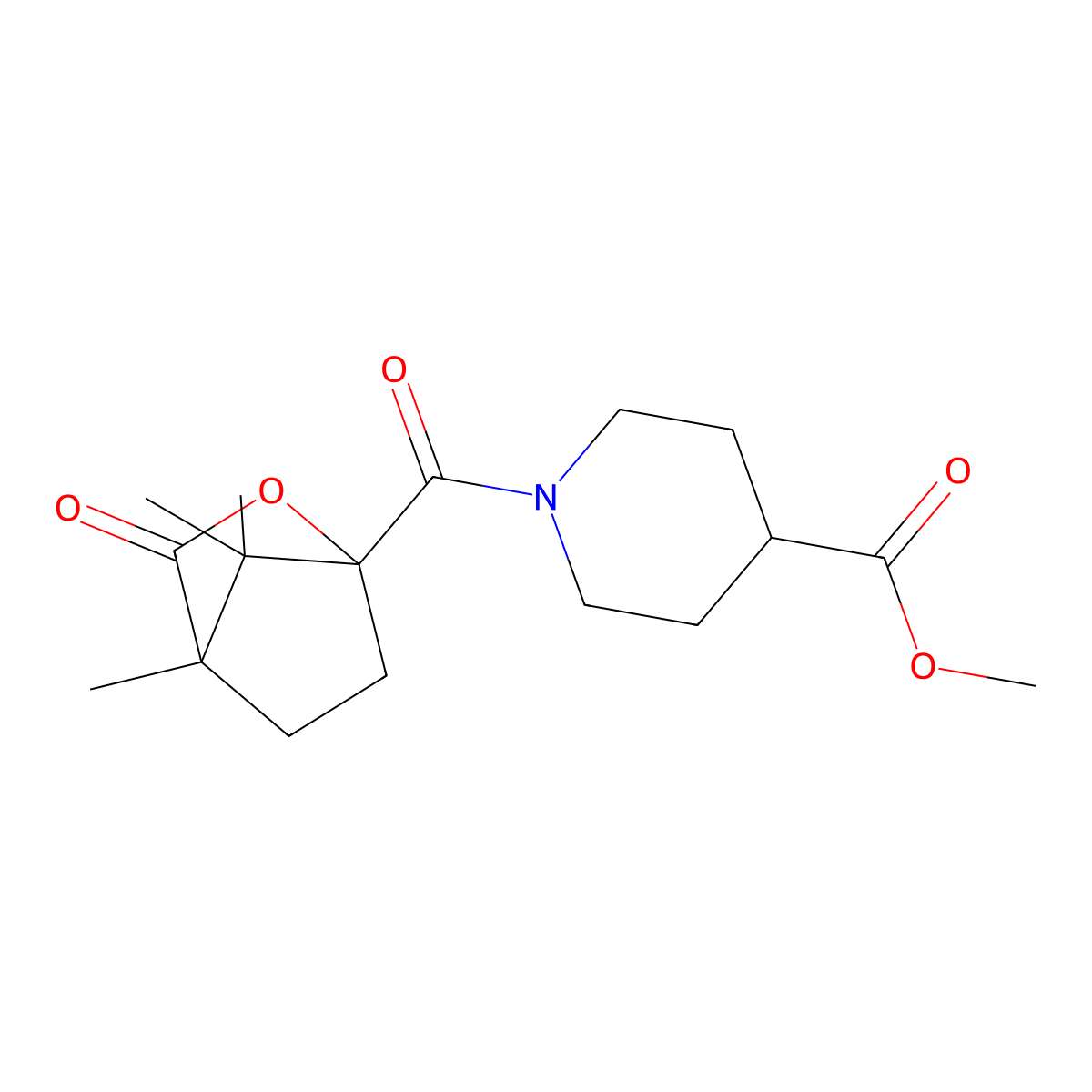 Methyl 1-[(4,7,7-trimethyl-3-oxo-2-oxabicyclo[2.2.1]hept-1-yl)carbonyl]-4-piperidinecarboxylate molecular structure, CAS 832683-35-9
