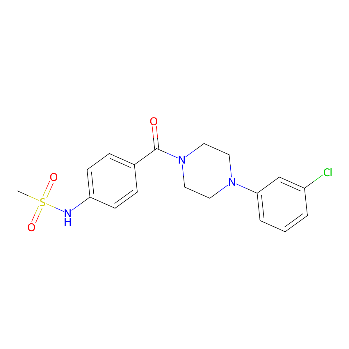 N-[4-[4-(3-chlorophenyl)piperazine-1-carbonyl]phenyl]methanesulfonamide molecular structure, CAS 832683-57-5