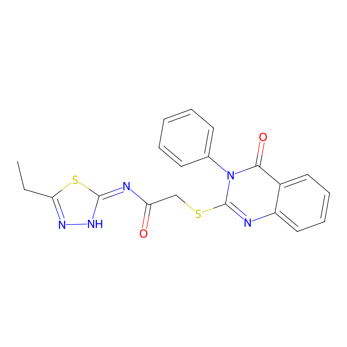 N-(5-ethyl-1,3,4-thiadiazol-2-yl)-2-(4-oxo-3-phenylquinazolin-2-yl)sulfanylacetamide molecular structure, CAS 832683-76-8