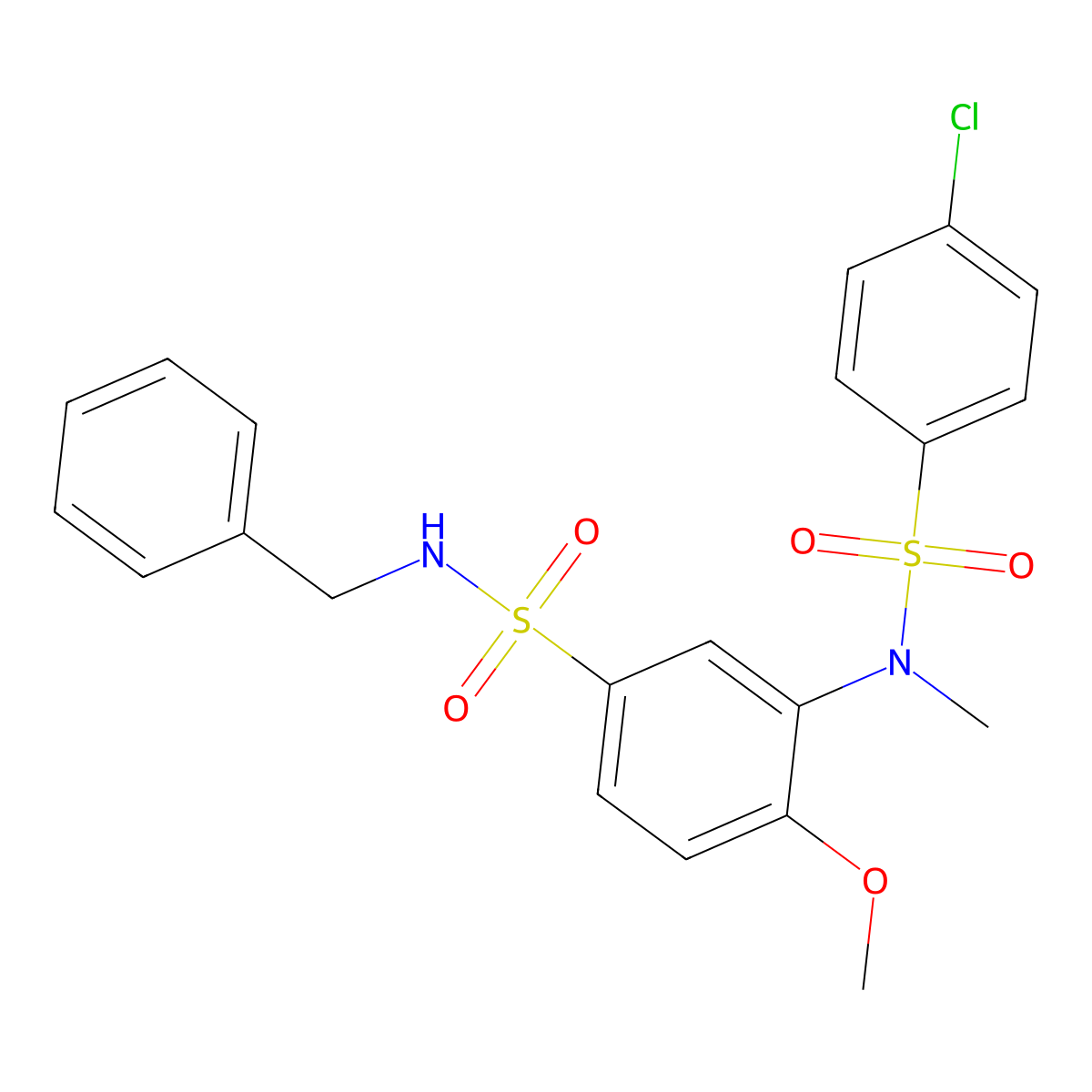 N-benzyl-3-[(4-chlorophenyl)sulfonyl-methylamino]-4-methoxybenzenesulfonamide molecular structure, CAS 832683-95-1