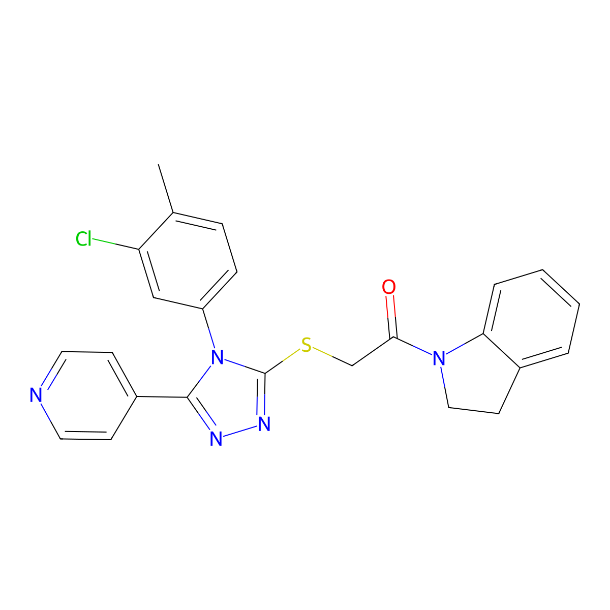 2-[[4-(3-Chloro-4-methylphenyl)-5-pyridin-4-yl-1,2,4-triazol-3-yl]sulfanyl]-1-(2,3-dihydroindol-1-yl)ethanone molecular structure, CAS 832684-20-5