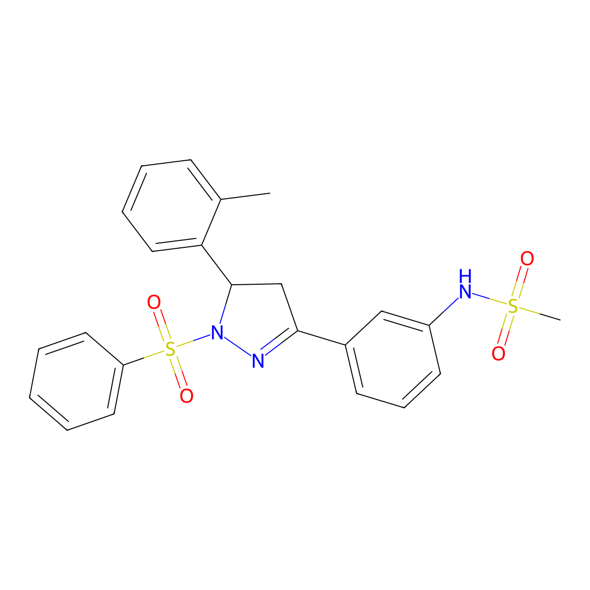 N-[3-[2-(benzenesulfonyl)-3-(2-methylphenyl)-3,4-dihydropyrazol-5-yl]phenyl]methanesulfonamide molecular structure, CAS 832684-22-7
