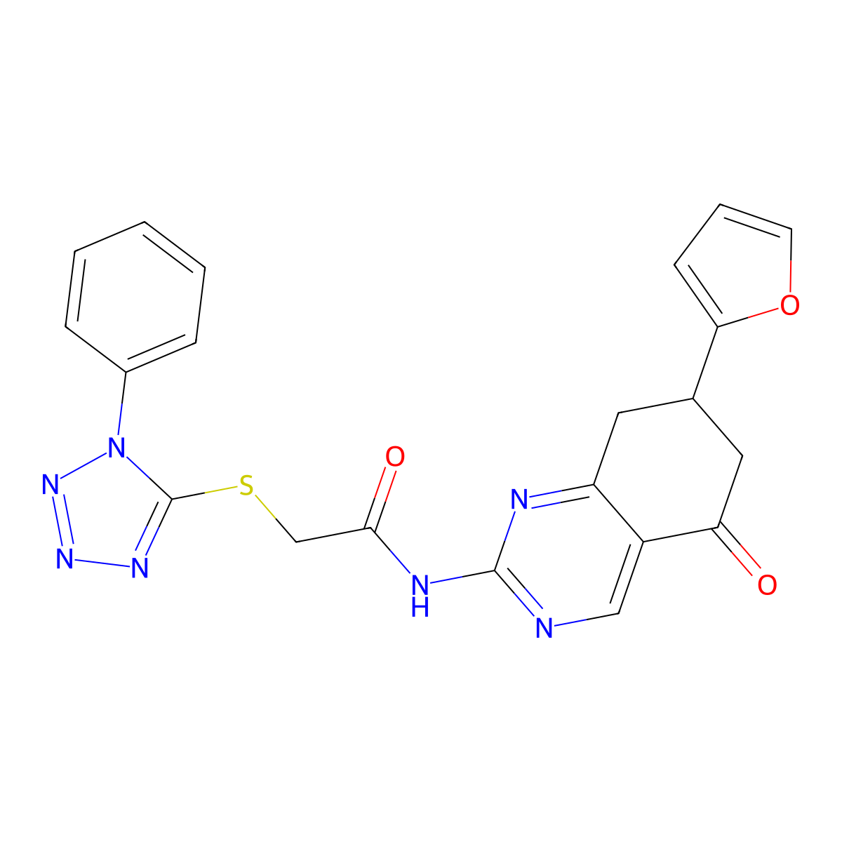 N-[7-(furan-2-yl)-5-oxo-5,6,7,8-tetrahydroquinazolin-2-yl]-2-[(1-phenyl-1H-tetrazol-5-yl)sulfanyl]acetamide molecular structure, CAS 832684-57-8