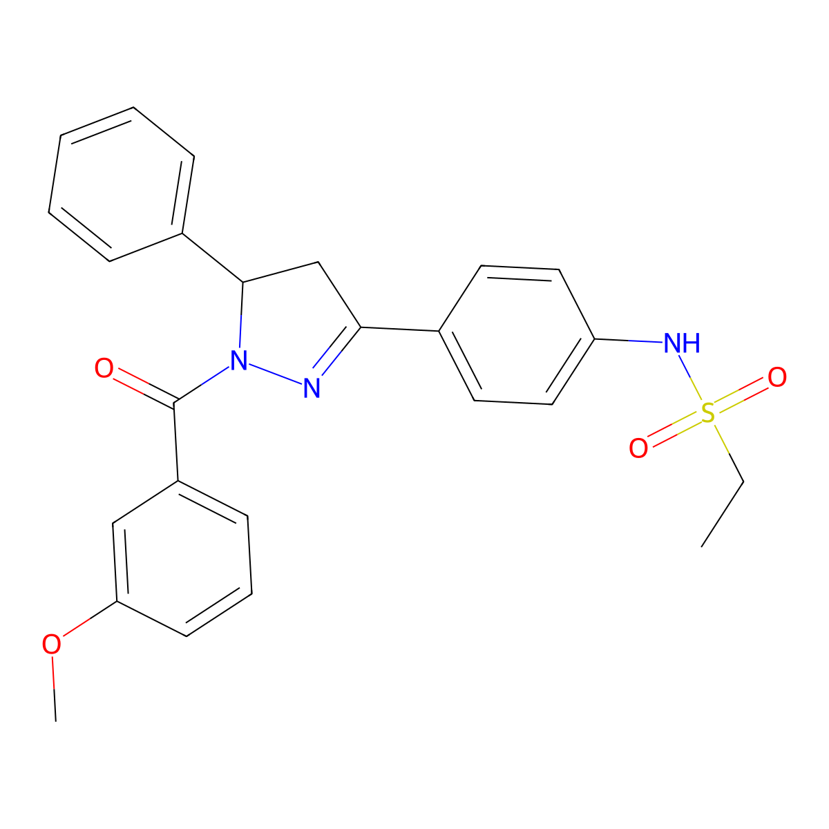 N-[4-[2-(3-methoxybenzoyl)-3-phenyl-3,4-dihydropyrazol-5-yl]phenyl]ethanesulfonamide molecular structure, CAS 832684-62-5