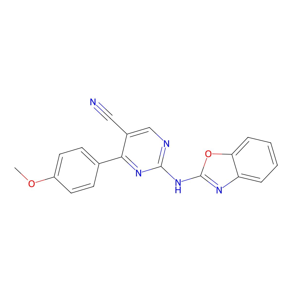 2-(1,3-Benzoxazol-2-ylamino)-4-(4-methoxyphenyl)pyrimidine-5-carbonitrile molecular structure, CAS 832684-70-5