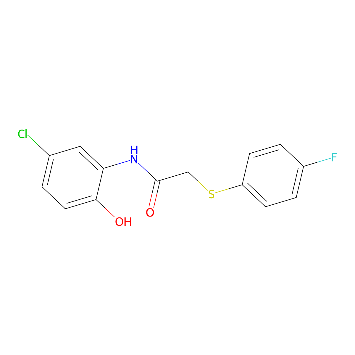 N-(5-chloro-2-hydroxyphenyl)-2-(4-fluorophenyl)sulfanylacetamide molecular structure, CAS 832685-12-8