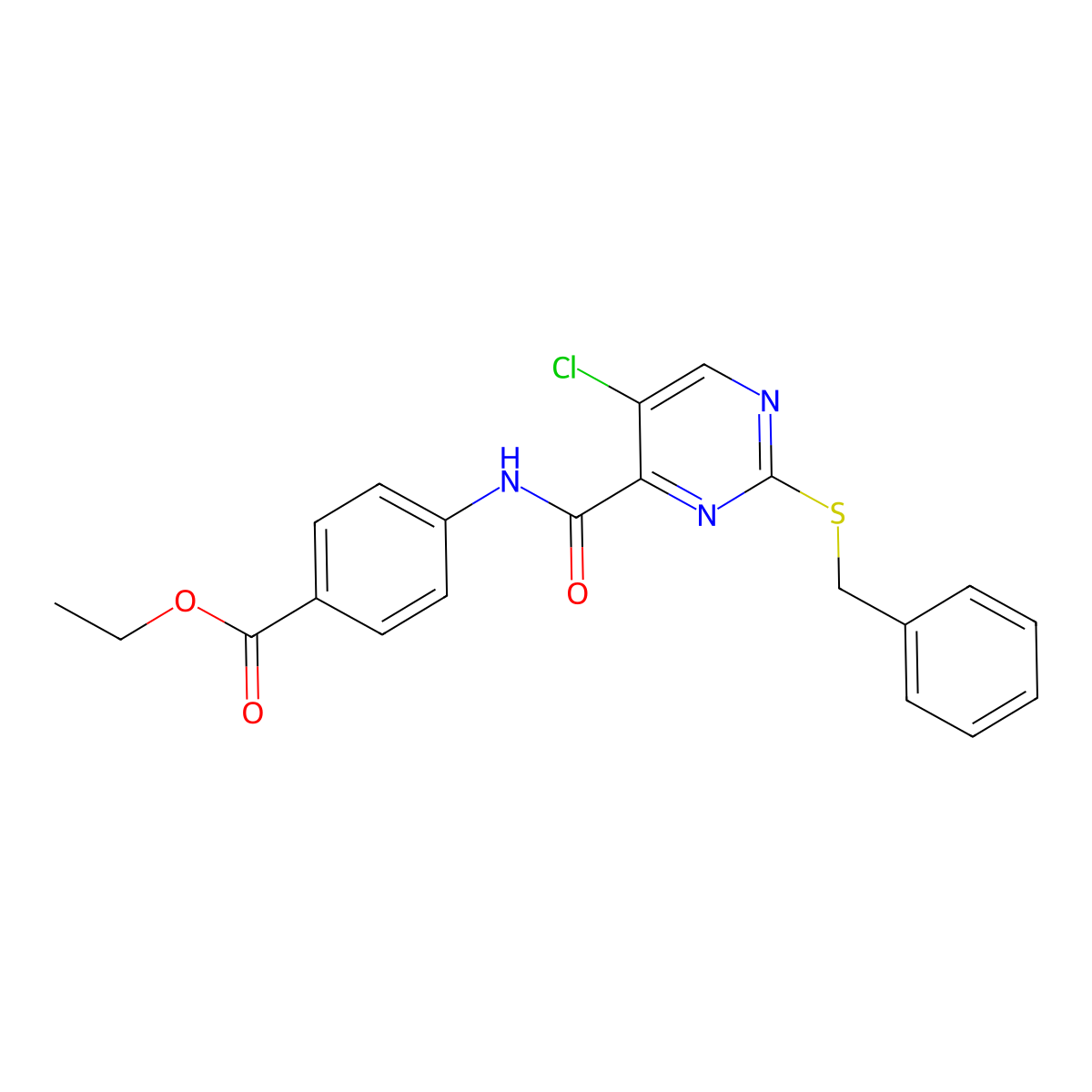 Ethyl 4-({[2-(benzylsulfanyl)-5-chloropyrimidin-4-yl]carbonyl}amino)benzoate molecular structure, CAS 832685-25-3