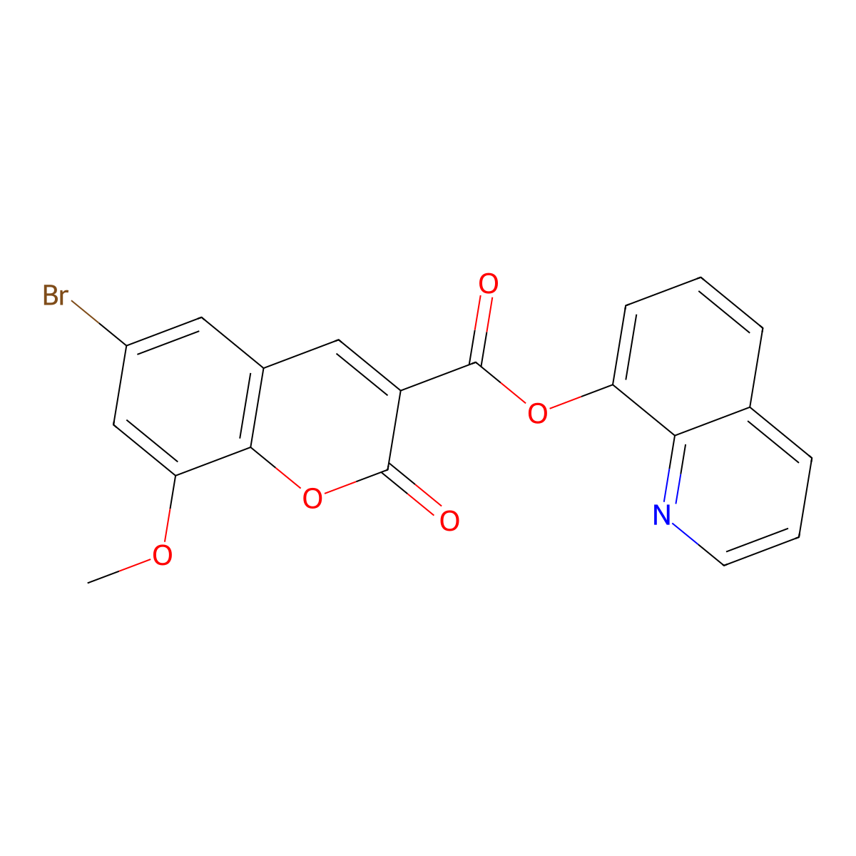 quinolin-8-yl 6-bromo-8-methoxy-2-oxo-2H-chromene-3-carboxylate molecular structure, CAS 832685-48-0