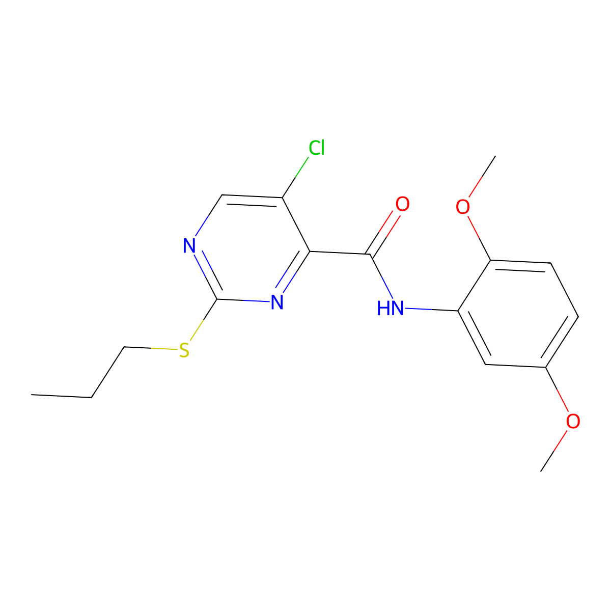 5-chloro-N-(2,5-dimethoxyphenyl)-2-(propylsulfanyl)pyrimidine-4-carboxamide molecular structure, CAS 832686-02-9