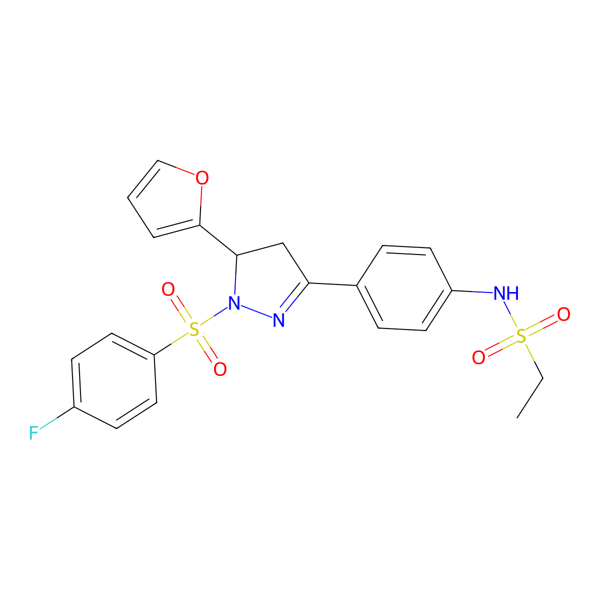 N-{4-[1-[(4-fluorophenyl)sulfonyl]-5-(2-furyl)-4,5-dihydro-1H-pyrazol-3-yl]phenyl}ethanesulfonamide molecular structure, CAS 832686-20-1