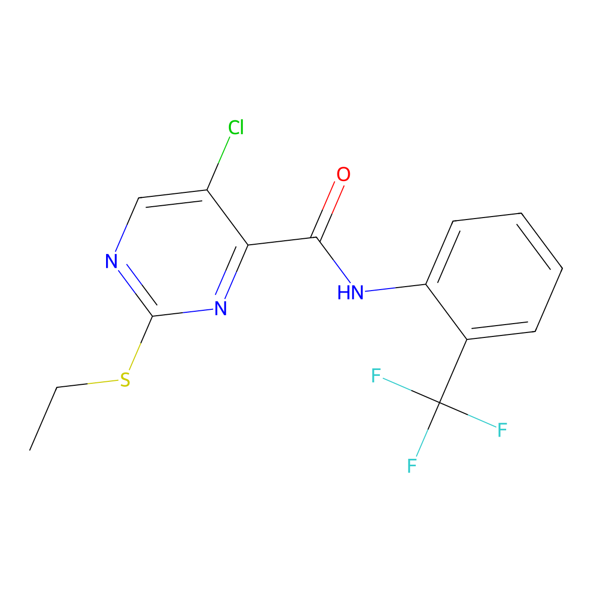 5-chloro-2-(ethylsulfanyl)-N-[2-(trifluoromethyl)phenyl]pyrimidine-4-carboxamide molecular structure, CAS 832686-28-9