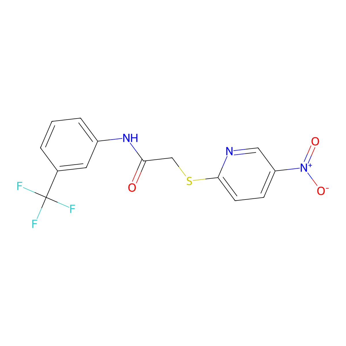 2-(5-nitropyridin-2-yl)sulfanyl-N-[3-(trifluoromethyl)phenyl]acetamide molecular structure, CAS 832686-85-8