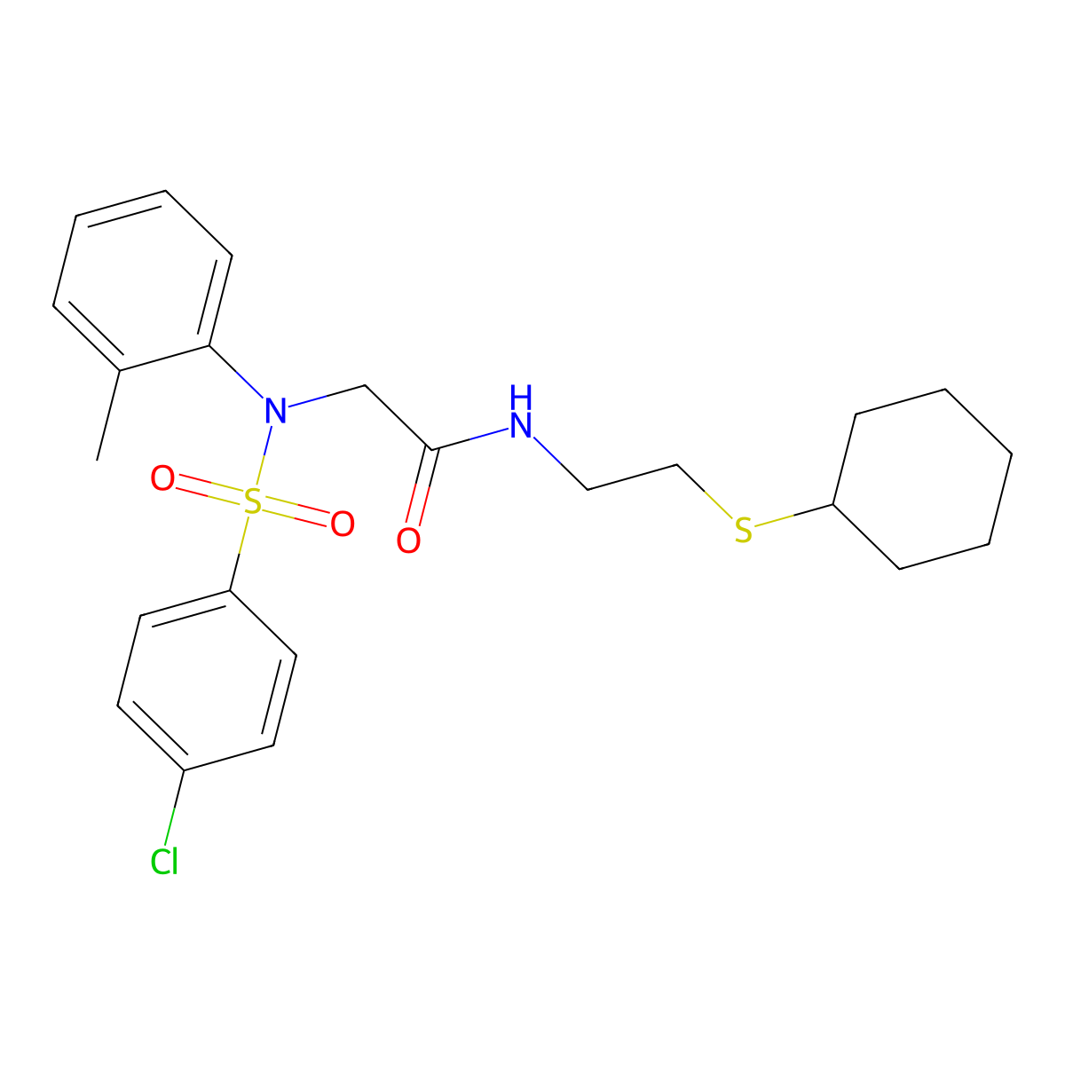 2-(N-(4-chlorophenyl)sulfonyl-2-methylanilino)-N-(2-cyclohexylsulfanylethyl)acetamide molecular structure, CAS 832687-02-2
