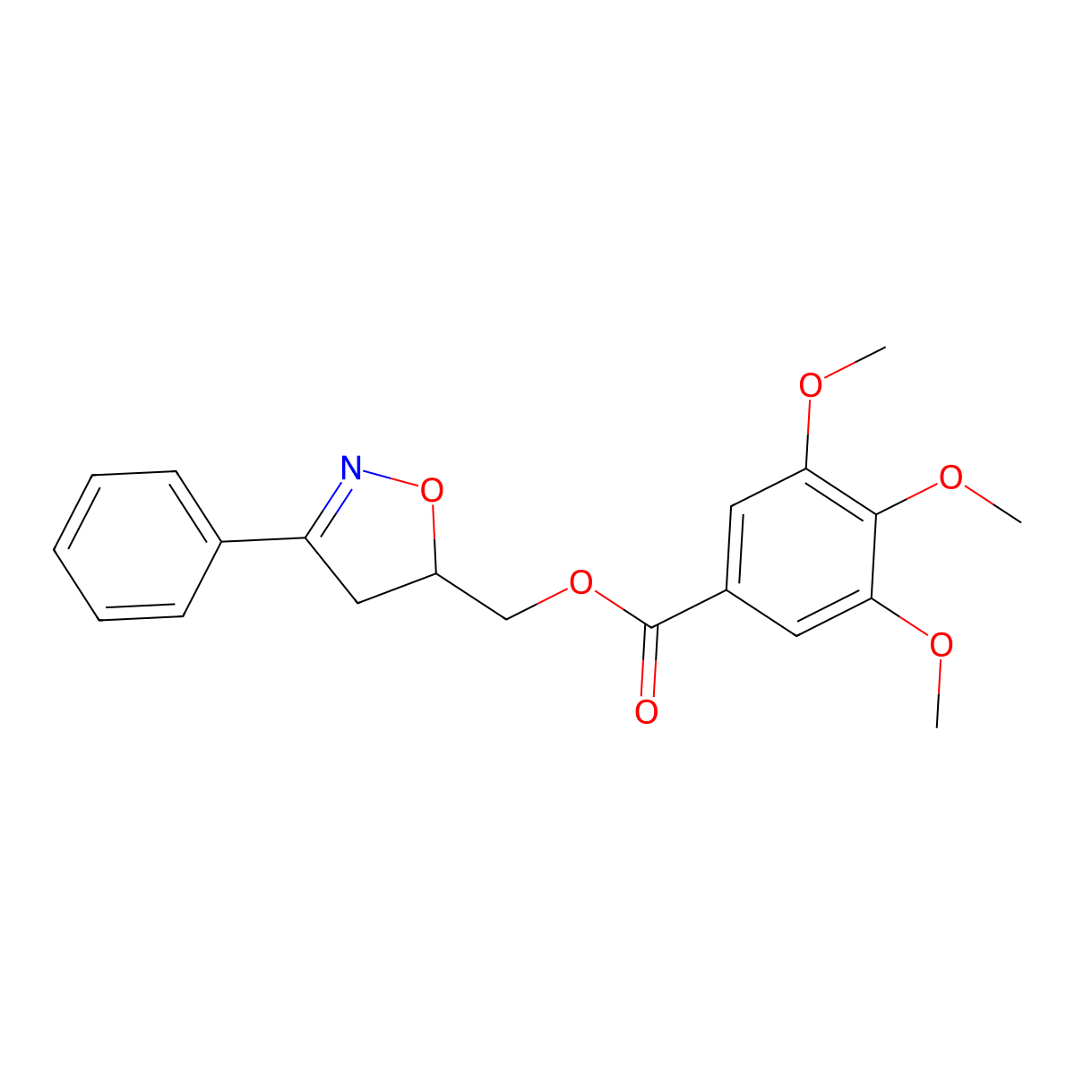(3-Phenyl-4,5-dihydro-1,2-oxazol-5-yl)methyl 3,4,5-trimethoxybenzoate molecular structure, CAS 832687-50-0