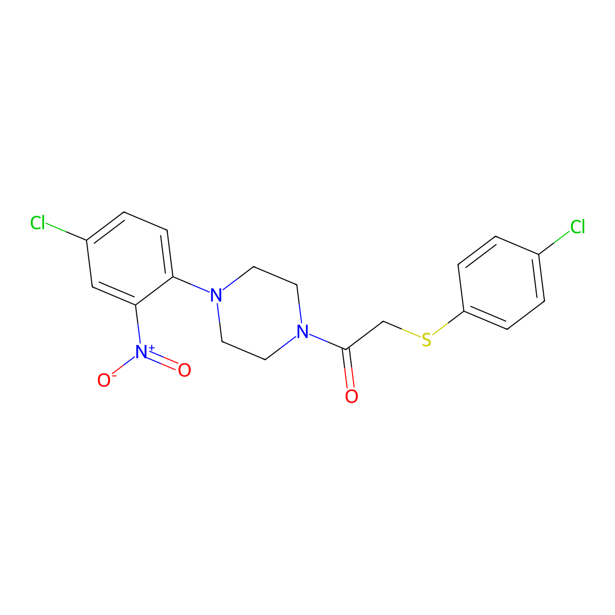 1-[4-(4-Chloro-2-nitrophenyl)piperazin-1-yl]-2-(4-chlorophenyl)sulfanylethanone molecular structure, CAS 832687-62-4