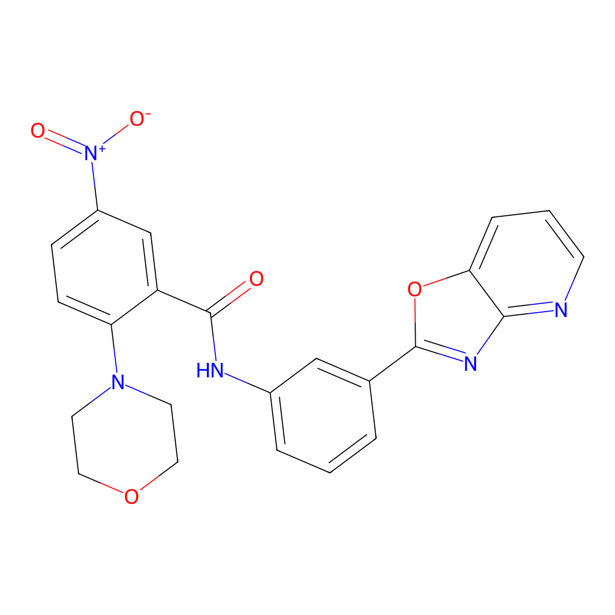 2-morpholin-4-yl-5-nitro-N-[3-([1,3]oxazolo[4,5-b]pyridin-2-yl)phenyl]benzamide molecular structure, CAS 832687-79-3