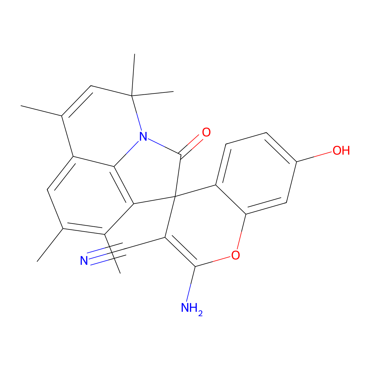 2-amino-7-hydroxy-4',4',6',8',9'-pentamethyl-2'-oxo-4'H-spiro[chromene-4,1'-pyrrolo[3,2,1-ij]quinoline]-3-carbonitrile molecular structure, CAS 832687-99-7
