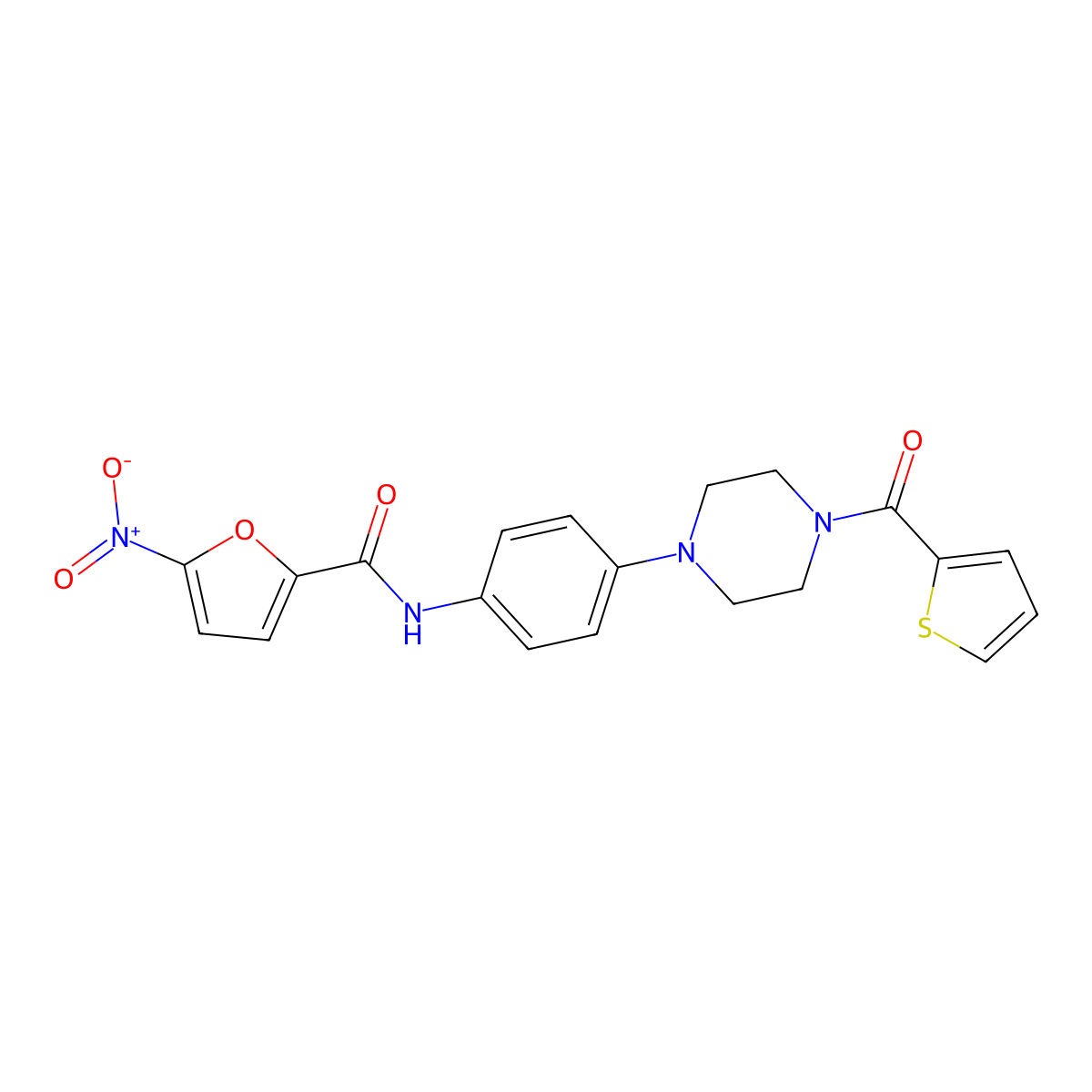 5-nitro-N-[4-[4-(thiophene-2-carbonyl)piperazin-1-yl]phenyl]furan-2-carboxamide molecular structure, CAS 832688-09-2