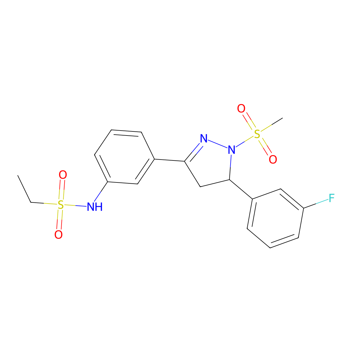 N-{3-[5-(3-fluorophenyl)-1-methanesulfonyl-4,5-dihydro-1H-pyrazol-3-yl]phenyl}ethane-1-sulfonamide molecular structure, CAS 832688-29-6