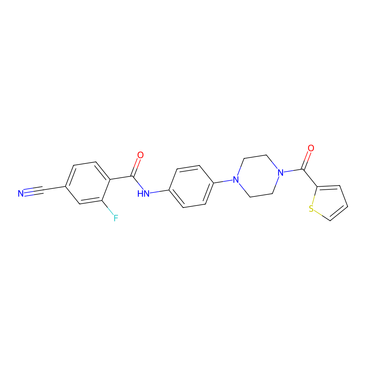4-cyano-2-fluoro-N-[4-[4-(thiophene-2-carbonyl)piperazin-1-yl]phenyl]benzamide molecular structure, CAS 832688-37-6