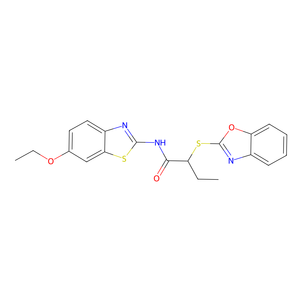 2-(1,3-benzoxazol-2-ylsulfanyl)-N-(6-ethoxy-1,3-benzothiazol-2-yl)butanamide molecular structure, CAS 832688-38-7