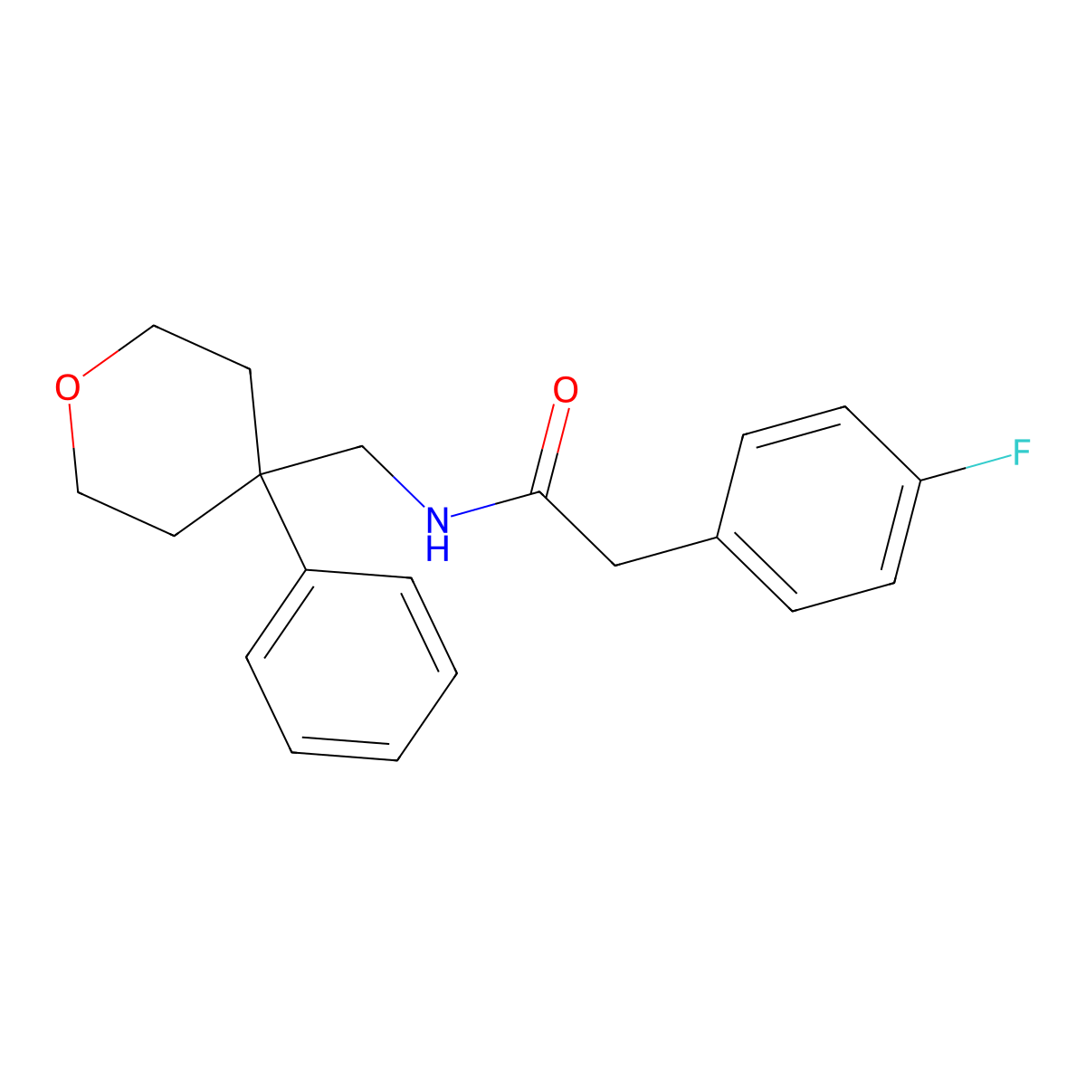 2-(4-fluorophenyl)-N-[(4-phenyloxan-4-yl)methyl]acetamide molecular structure, CAS 832688-41-2