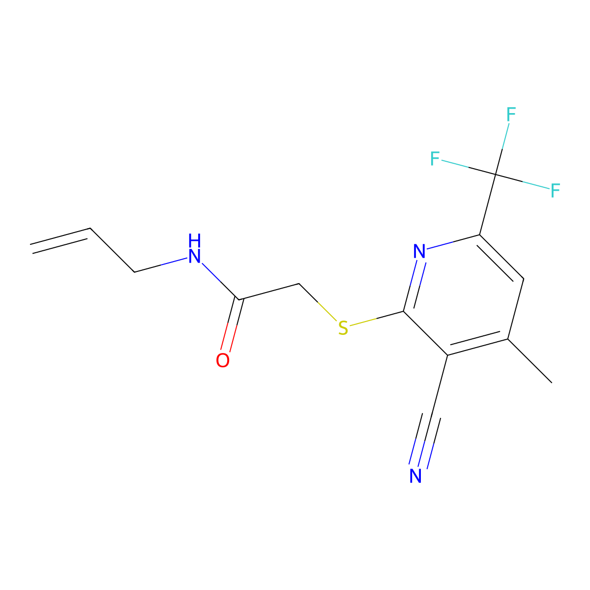 2-{[3-cyano-4-methyl-6-(trifluoromethyl)pyridin-2-yl]sulfanyl}-N-(prop-2-en-1-yl)acetamide molecular structure, CAS 832727-44-3