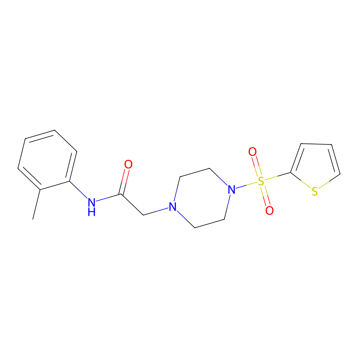 N-(2-methylphenyl)-2-(4-thiophen-2-ylsulfonylpiperazin-1-yl)acetamide molecular structure, CAS 832727-48-7