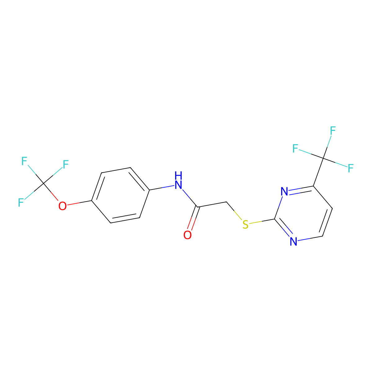 N-[4-(trifluoromethoxy)phenyl]-2-{[4-(trifluoromethyl)pyrimidin-2-yl]sulfanyl}acetamide molecular structure, CAS 832727-59-0