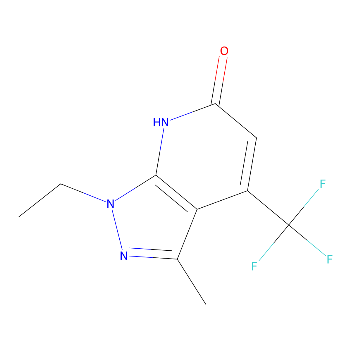 1-ethyl-3-methyl-4-(trifluoromethyl)-1H,6H,7H-pyrazolo[3,4-b]pyridin-6-one molecular structure, CAS 832727-80-7