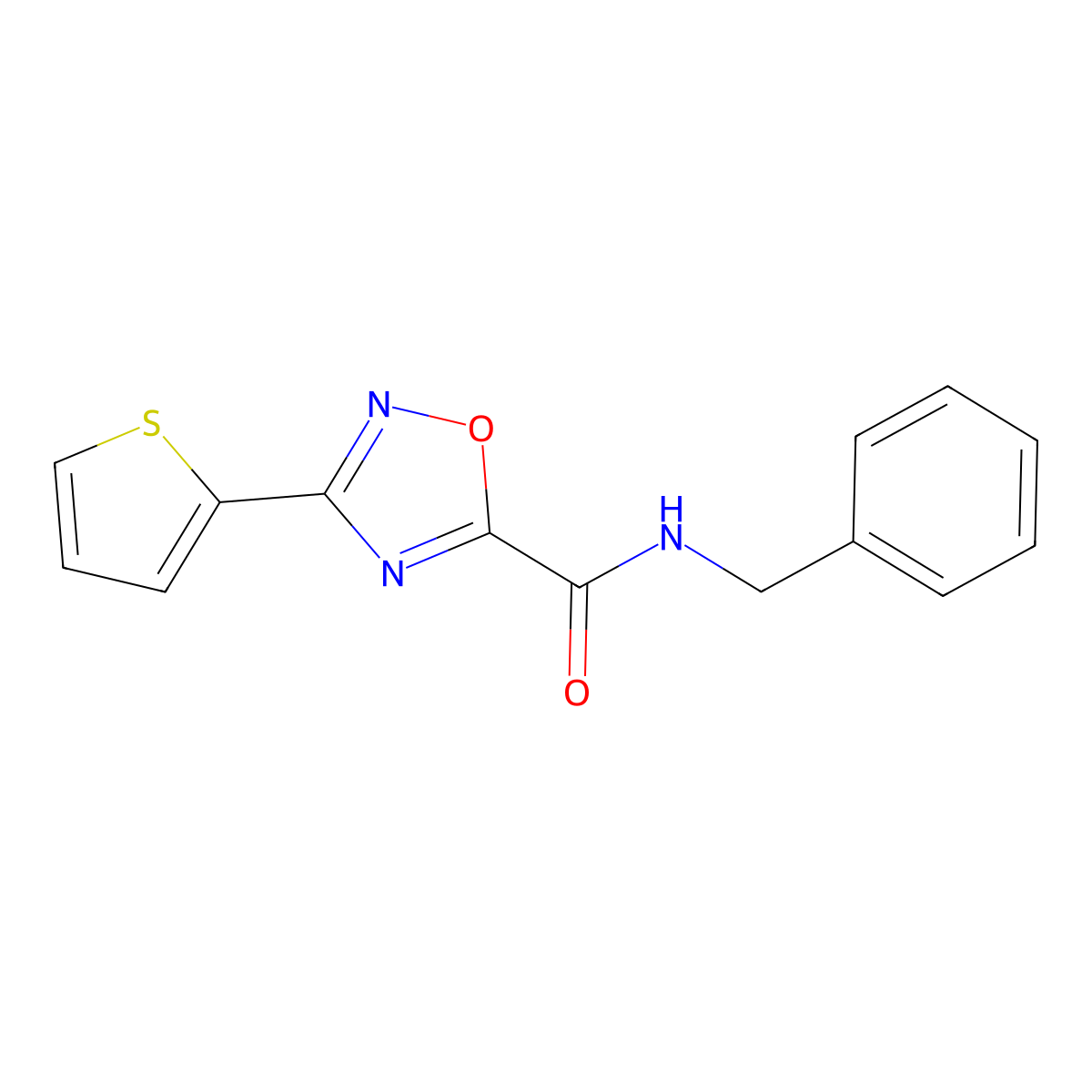 N-benzyl-3-(2-thienyl)-1,2,4-oxadiazole-5-carboxamide molecular structure, CAS 832728-02-6