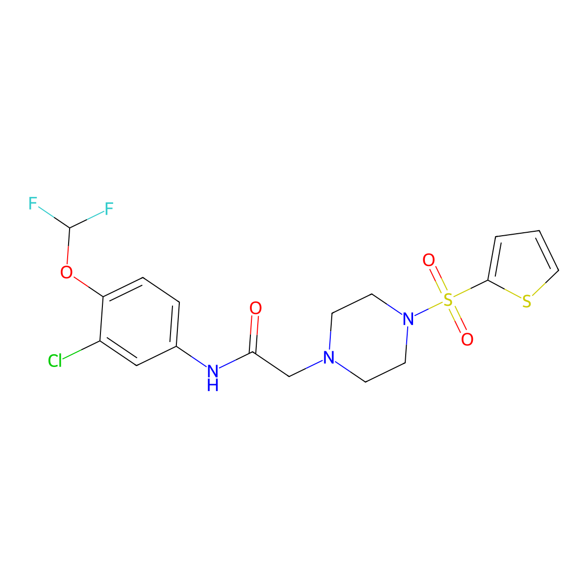 N-[3-chloro-4-(difluoromethoxy)phenyl]-2-[4-(thiophen-2-ylsulfonyl)piperazin-1-yl]acetamide molecular structure, CAS 832728-53-7