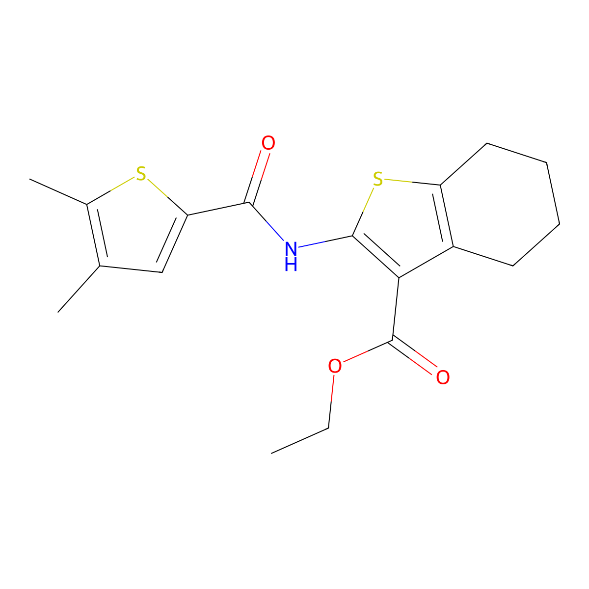Ethyl 2-{[(4,5-dimethylthiophen-2-yl)carbonyl]amino}-4,5,6,7-tetrahydro-1-benzothiophene-3-carboxylate molecular structure, CAS 832728-65-1