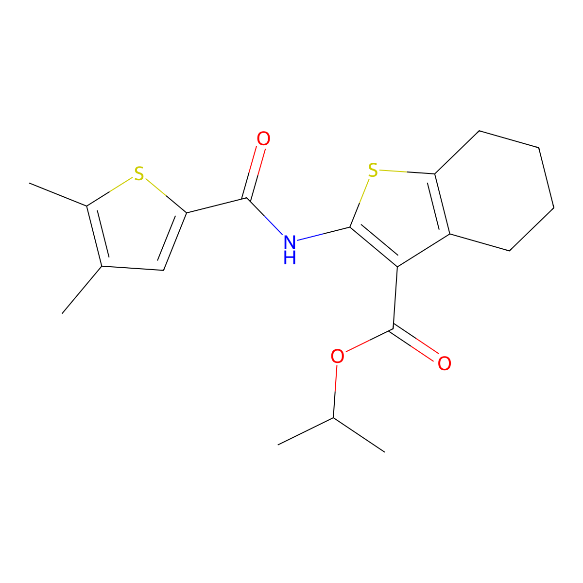 Propan-2-yl 2-{[(4,5-dimethylthiophen-2-yl)carbonyl]amino}-4,5,6,7-tetrahydro-1-benzothiophene-3-carboxylate molecular structure, CAS 832728-75-3